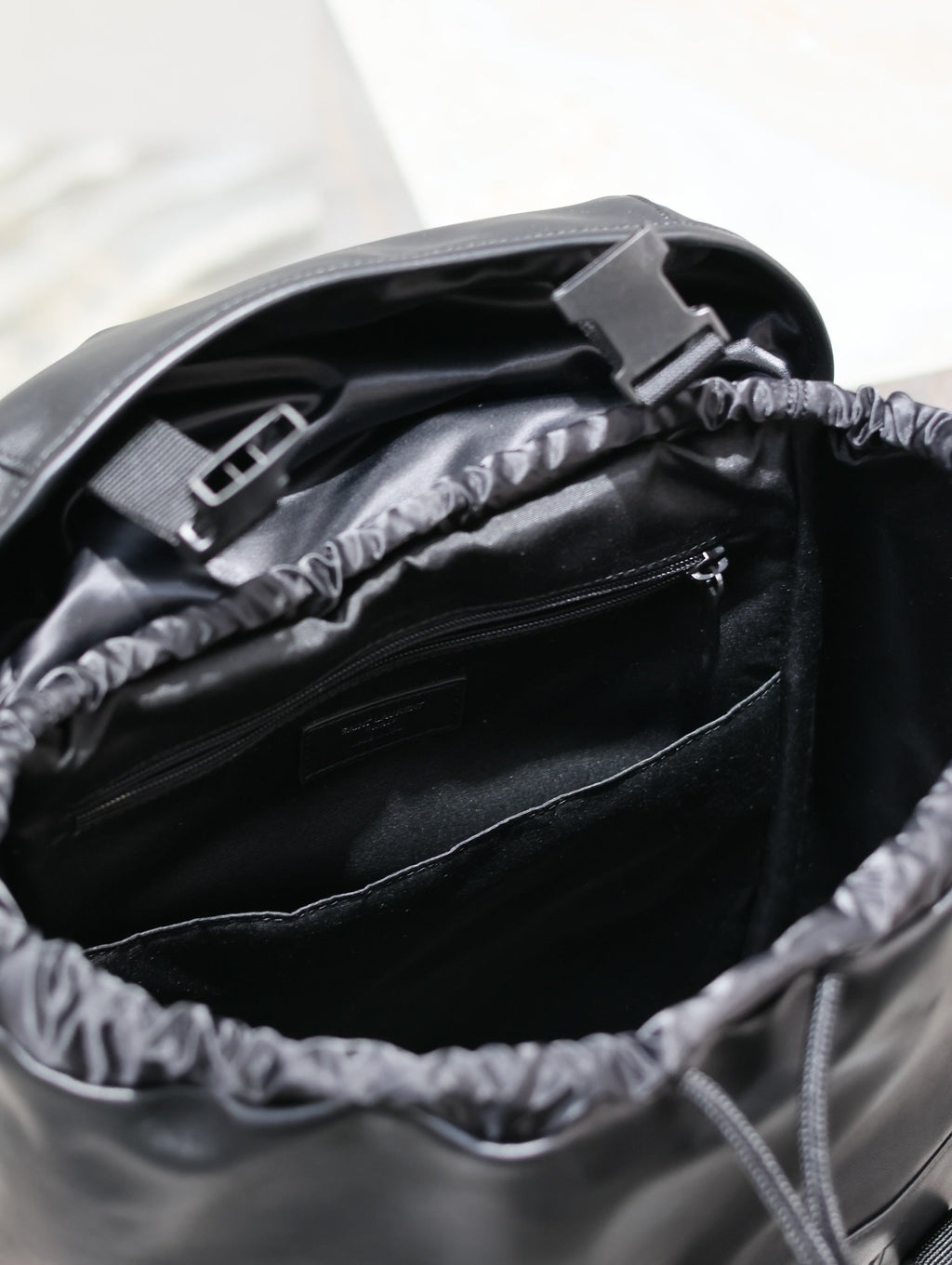SAINT LAURENT BACKPACK 45 IN BLACK CALFSKIN WITH EMBOSSED LOGO