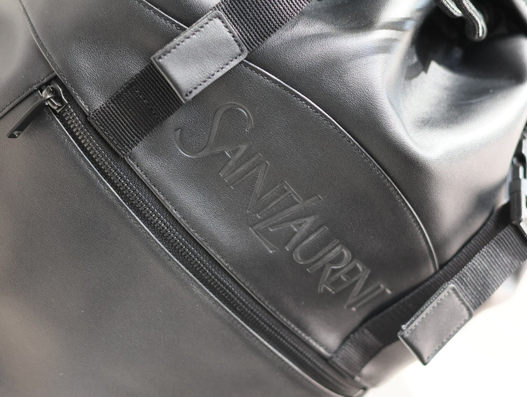 SAINT LAURENT BACKPACK 45 IN BLACK CALFSKIN WITH EMBOSSED LOGO