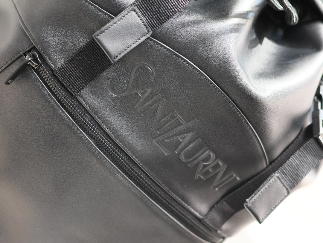 SAINT LAURENT BACKPACK 45 IN BLACK CALFSKIN WITH EMBOSSED LOGO