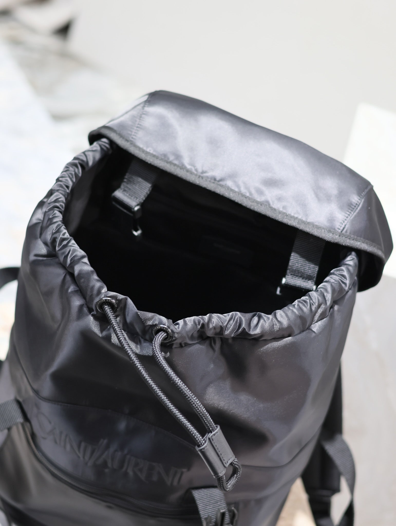 SAINT LAURENT WATERPROOF BACKPACK 45 IN BLACK NYLON WITH EMBOSSED LOGO