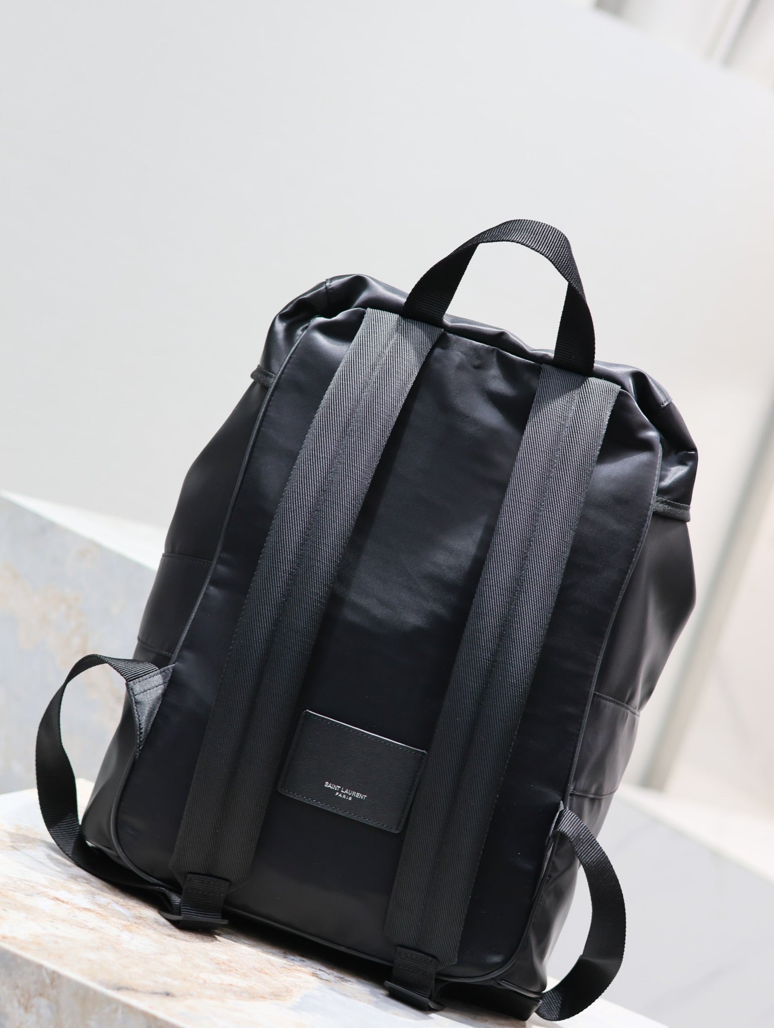 SAINT LAURENT WATERPROOF BACKPACK 45 IN BLACK NYLON WITH EMBOSSED LOGO