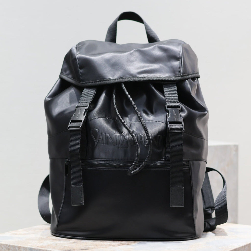 SAINT LAURENT WATERPROOF BACKPACK 45 IN BLACK NYLON WITH EMBOSSED LOGO
