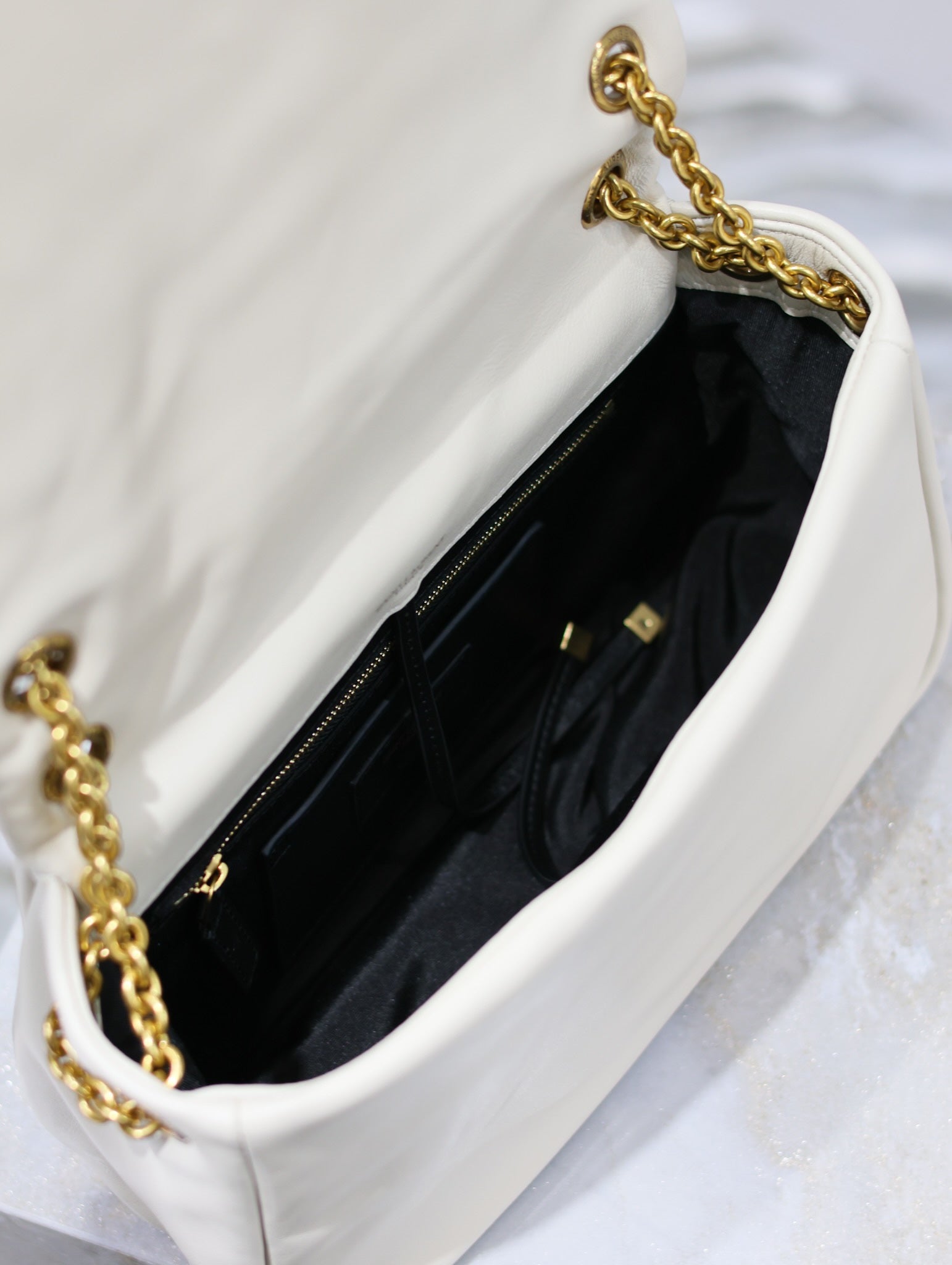 SAINT LAURENT JAMIE 4.3 SMALL BAG 25 IN WHITE LAMBSKIN GOLD HARDWARE