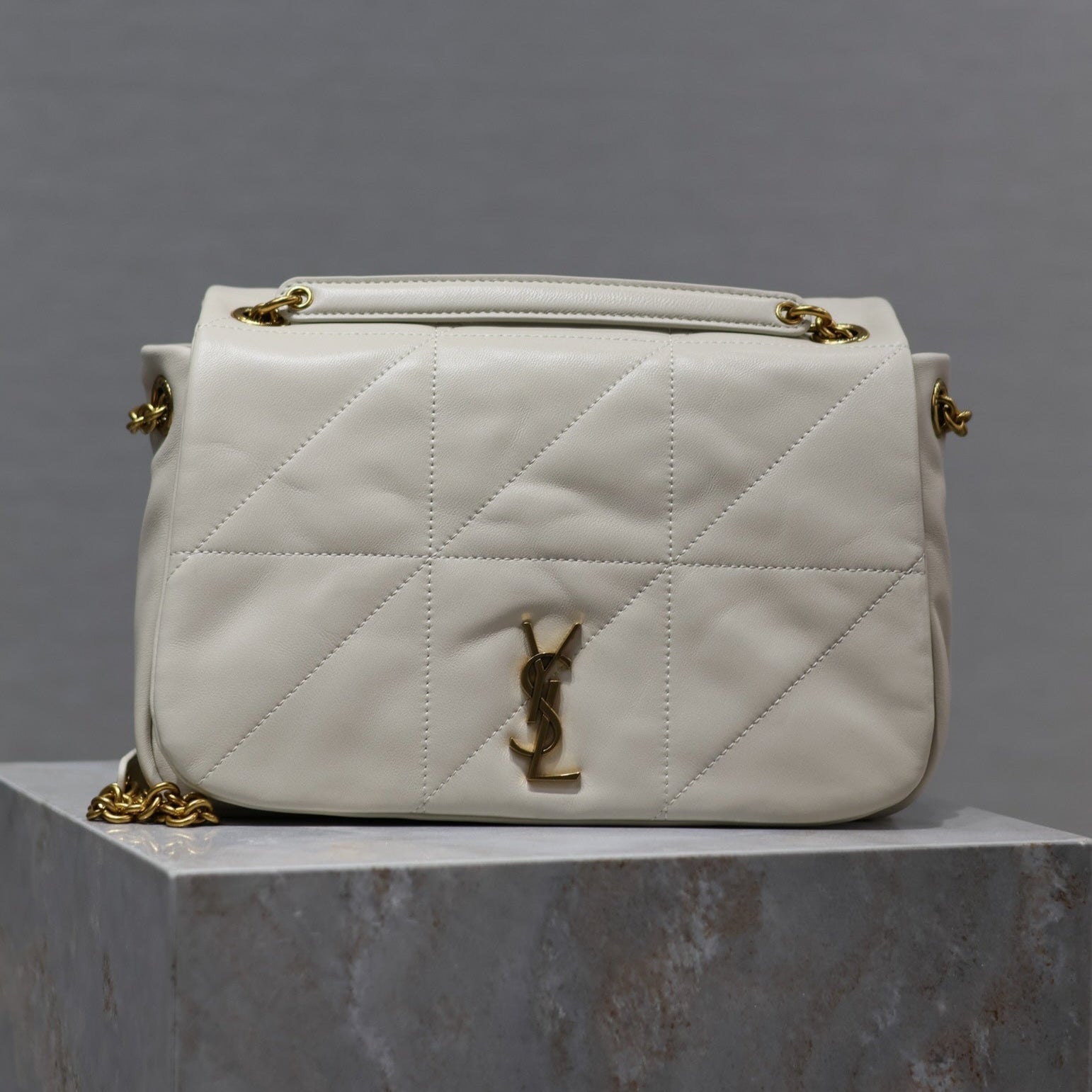 SAINT LAURENT JAMIE 4.3 SMALL BAG 25 IN WHITE LAMBSKIN GOLD HARDWARE
