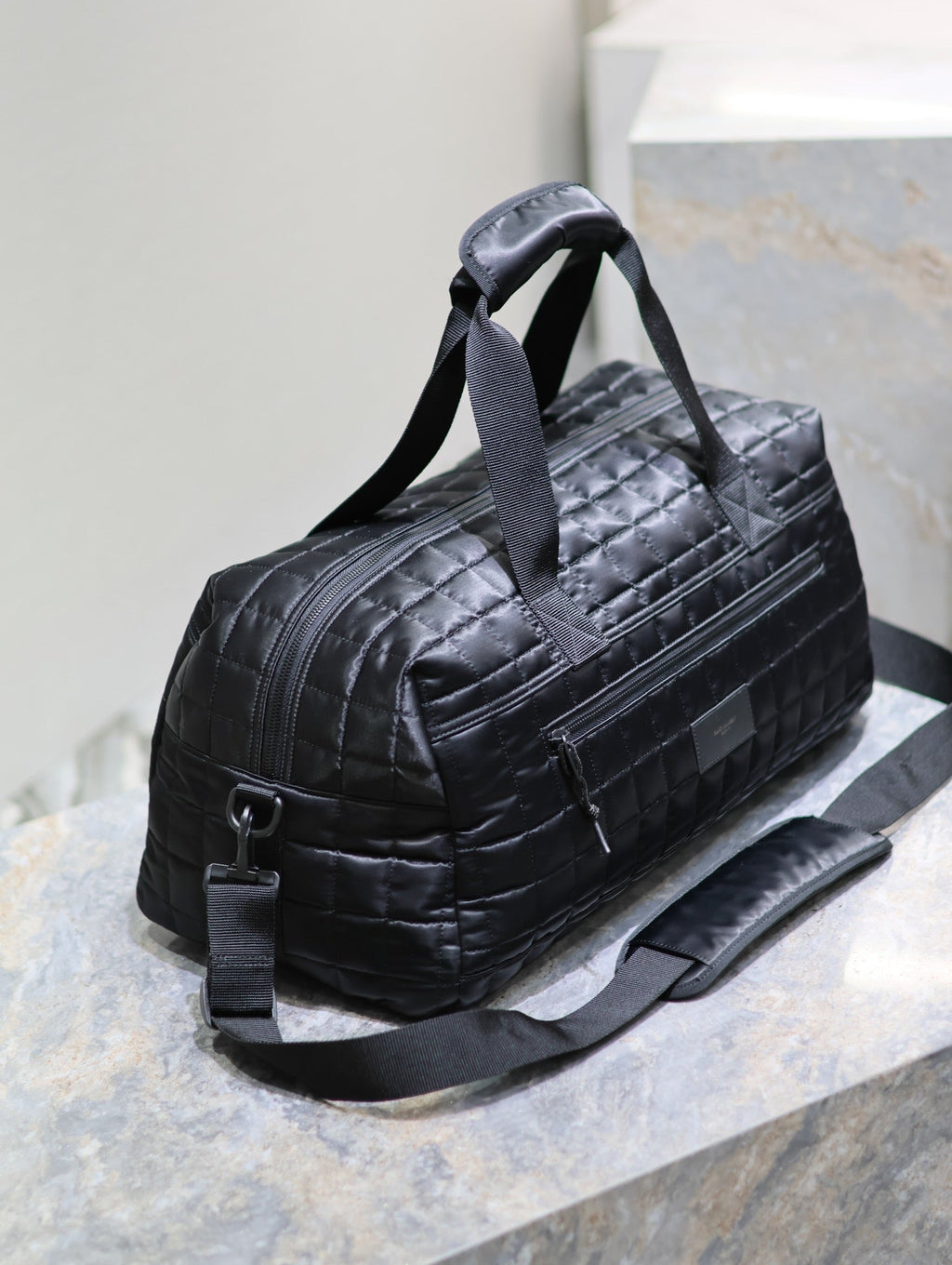 SAINT LAURENT TRAVEL TOTE BAG 50 IN BLACK PLAID NYLON