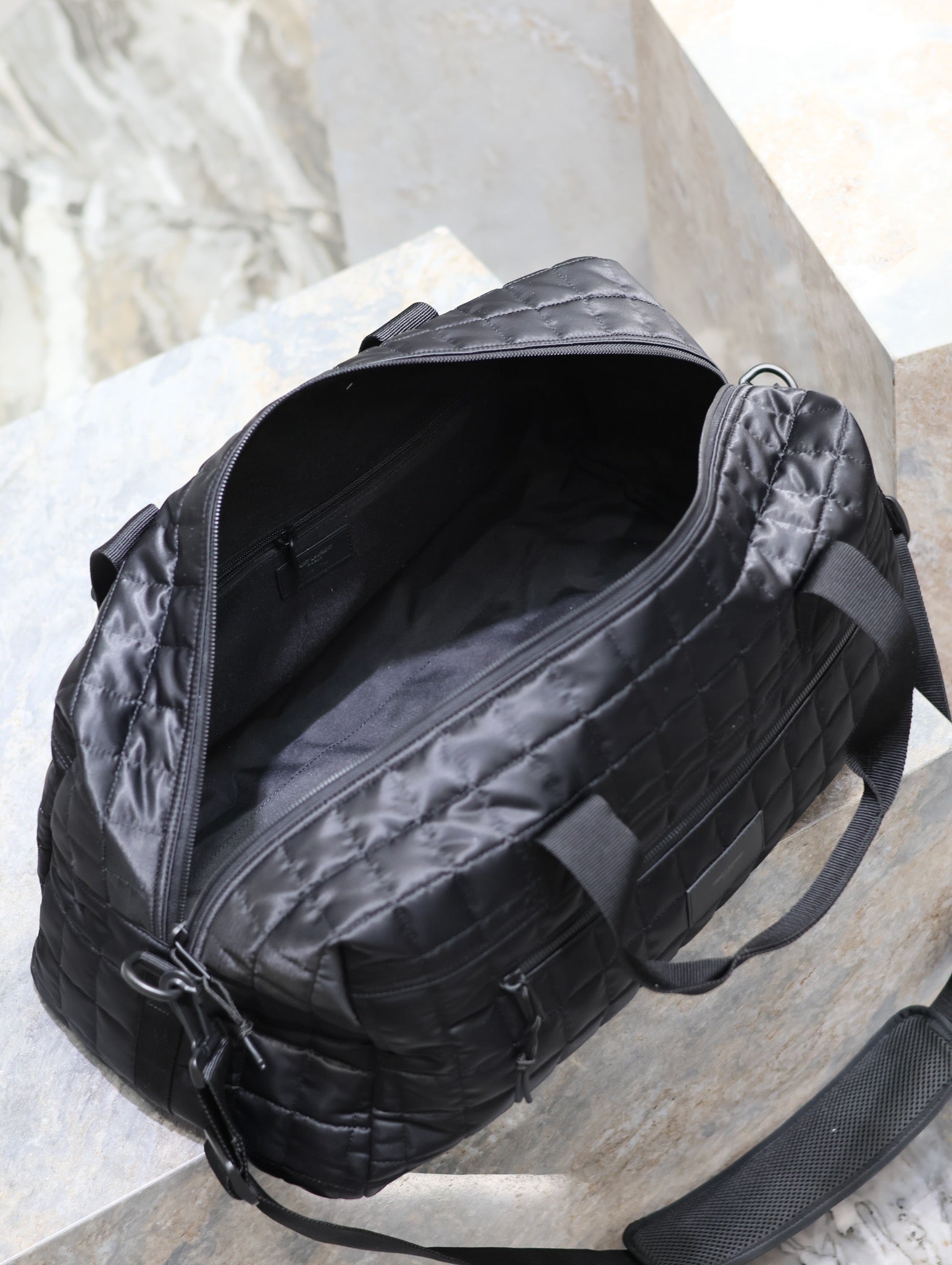 SAINT LAURENT TRAVEL TOTE BAG 50 IN BLACK PLAID NYLON
