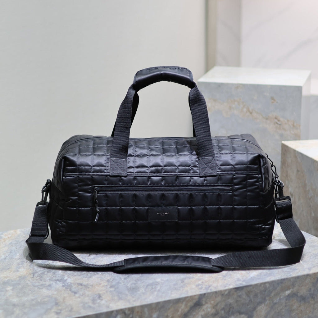 SAINT LAURENT TRAVEL TOTE BAG 50 IN BLACK PLAID NYLON