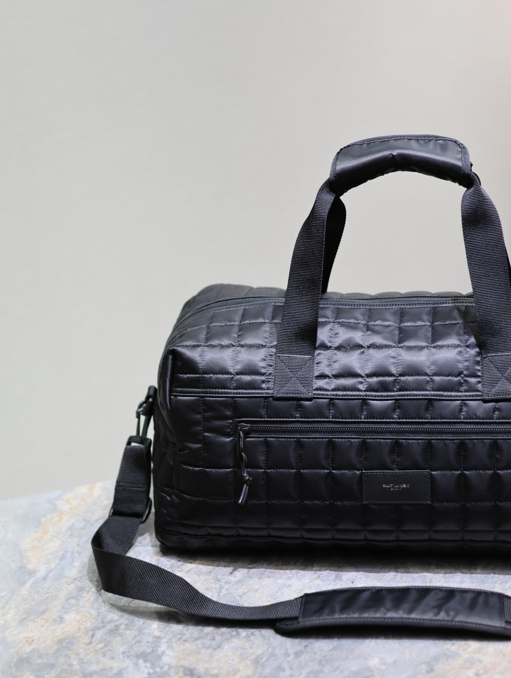 SAINT LAURENT TRAVEL TOTE BAG 50 IN BLACK PLAID NYLON