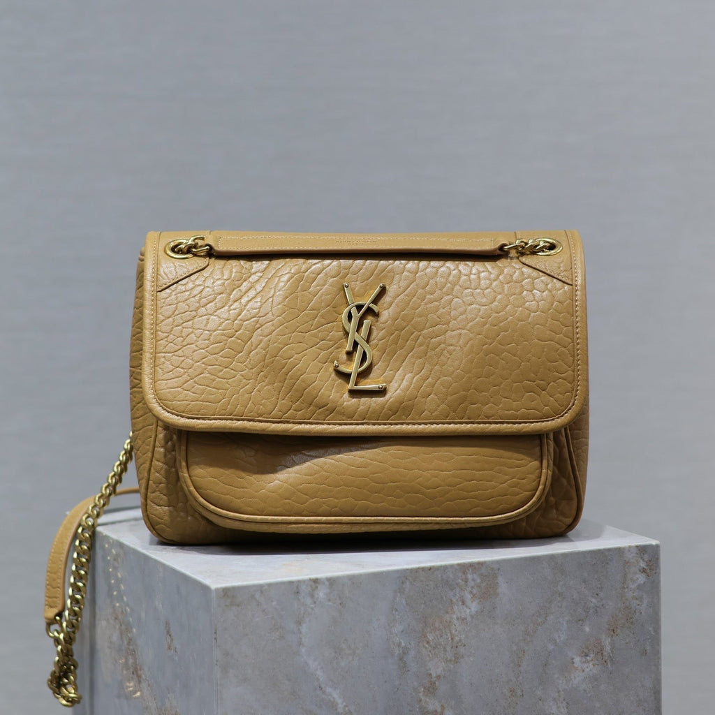 SAINT LAURENT NIKI MEDIUM 28 IN DIJON YELLOW ELEPHANT PATTERN LAMBSKIN