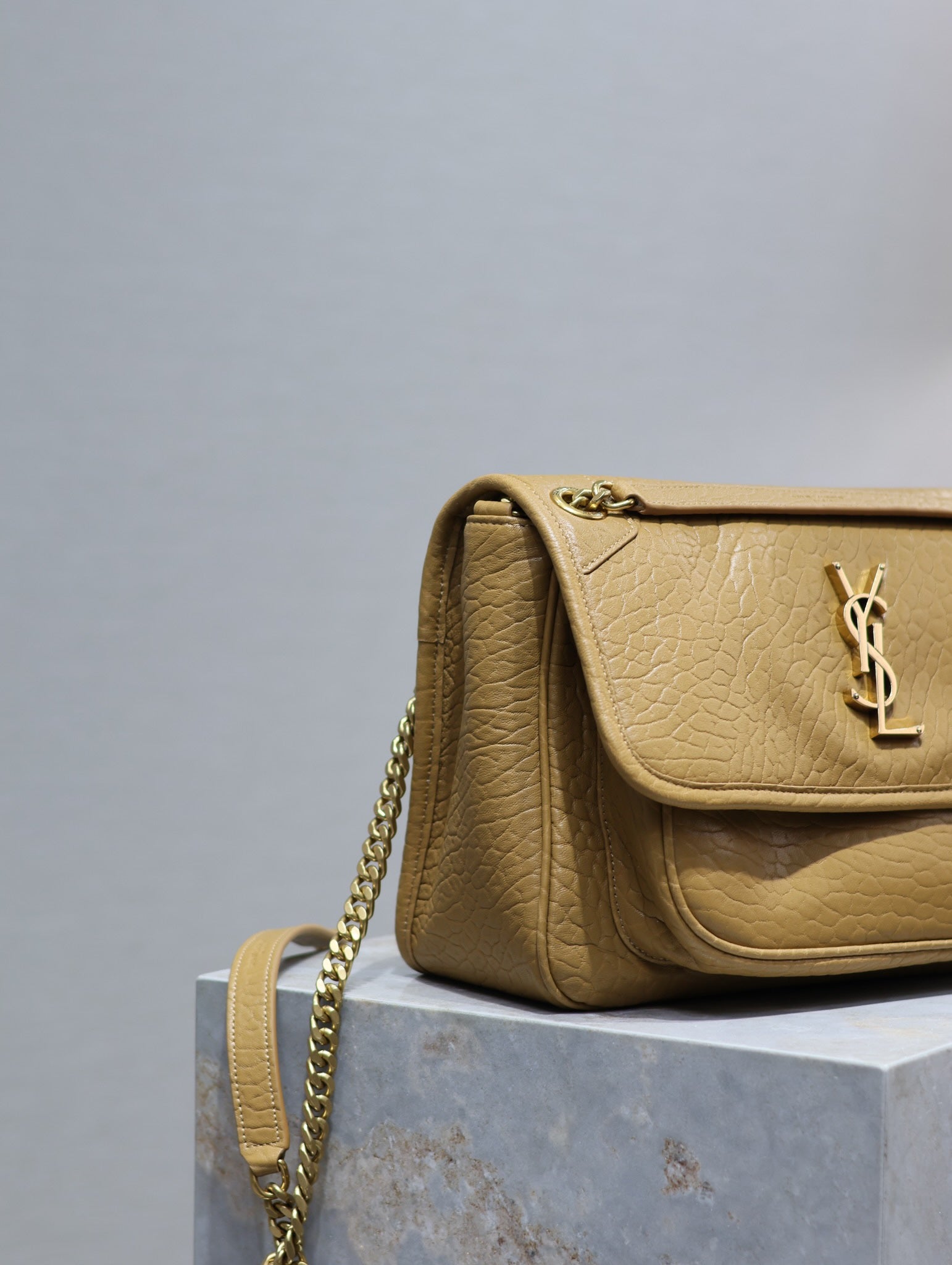 SAINT LAURENT NIKI MEDIUM 28 IN DIJON YELLOW ELEPHANT PATTERN LAMBSKIN