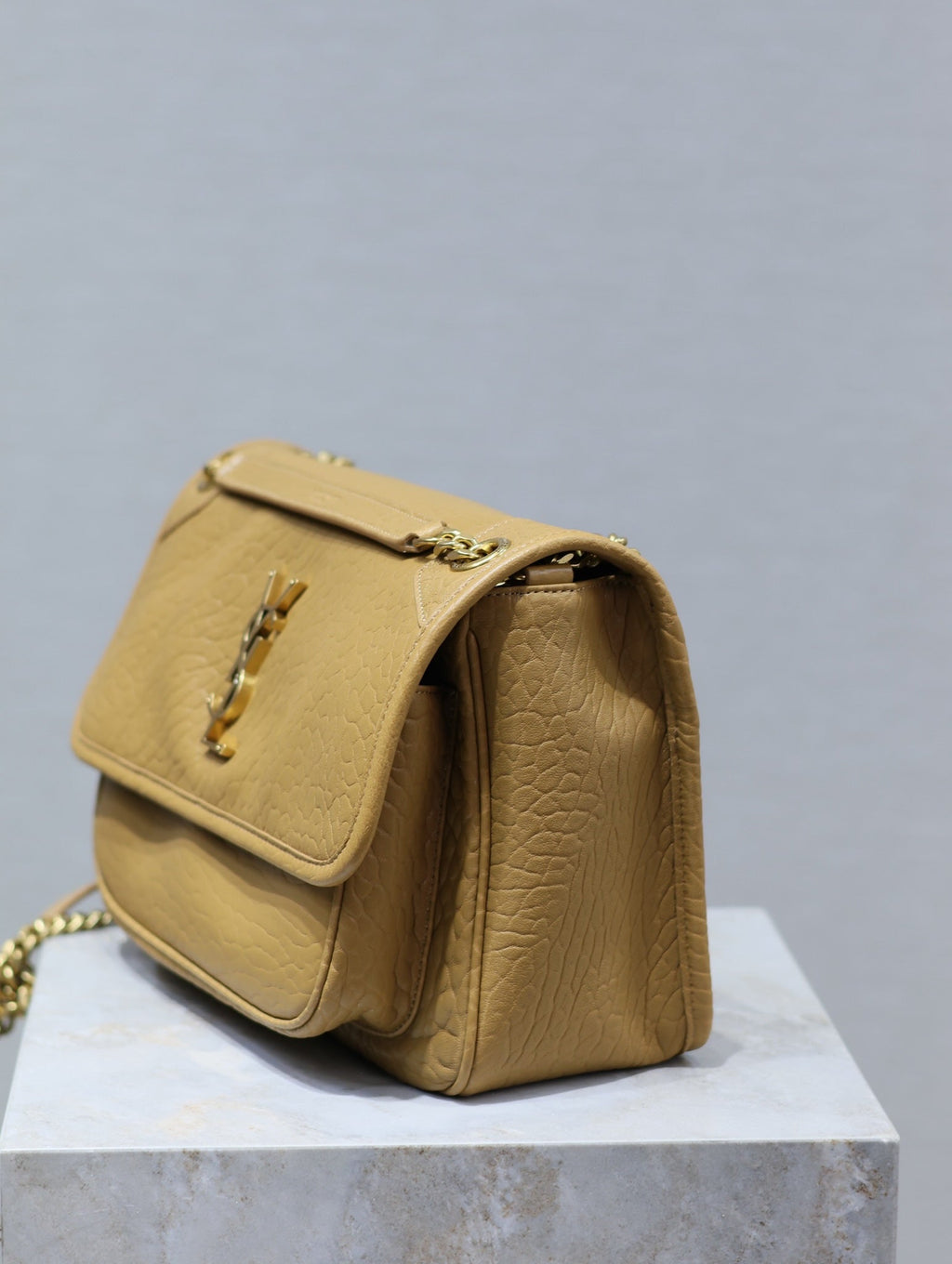 SAINT LAURENT NIKI MEDIUM 28 IN DIJON YELLOW ELEPHANT PATTERN LAMBSKIN
