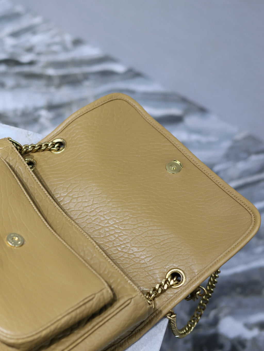 SAINT LAURENT NIKI MEDIUM 28 IN DIJON YELLOW ELEPHANT PATTERN LAMBSKIN