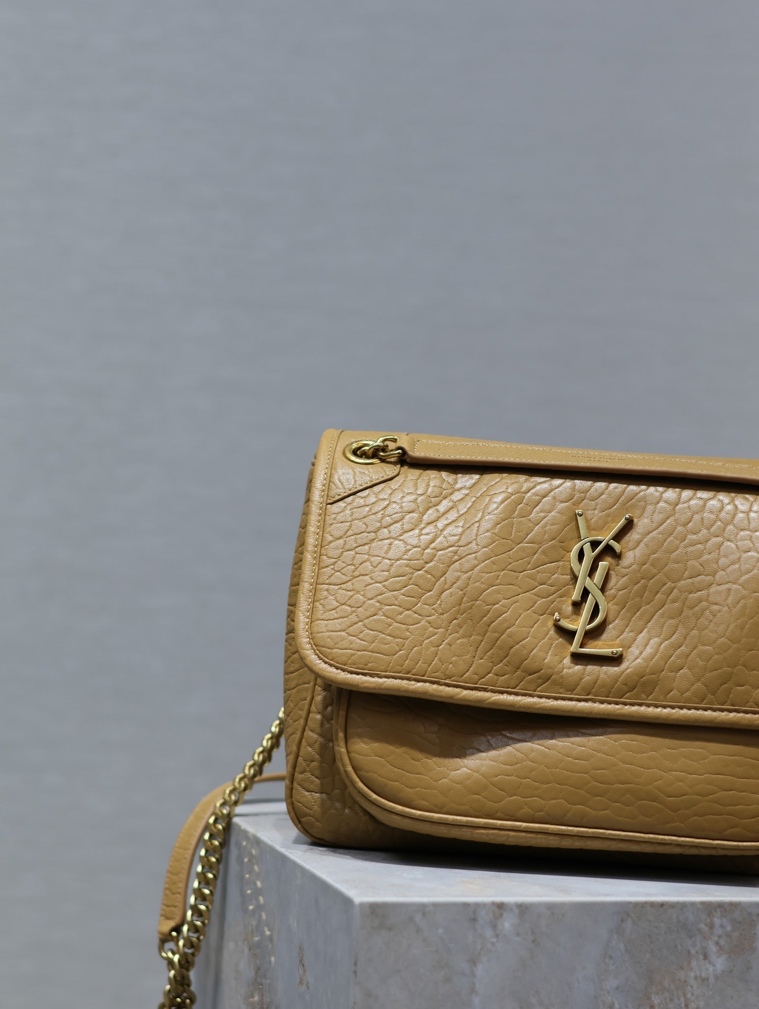 SAINT LAURENT NIKI MEDIUM 28 IN DIJON YELLOW ELEPHANT PATTERN LAMBSKIN