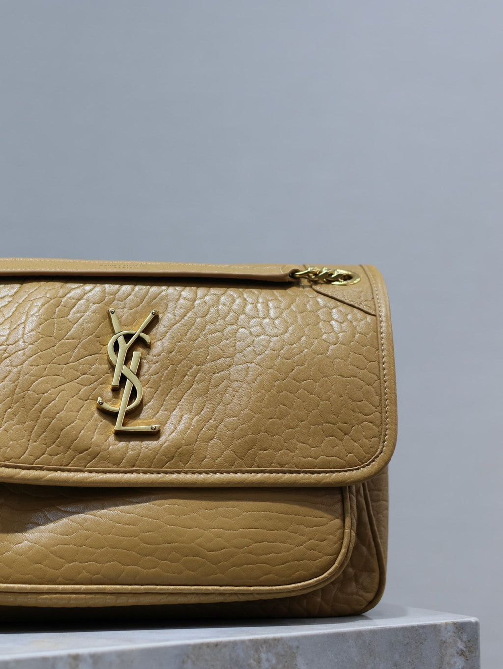 SAINT LAURENT NIKI MEDIUM 28 IN DIJON YELLOW ELEPHANT PATTERN LAMBSKIN