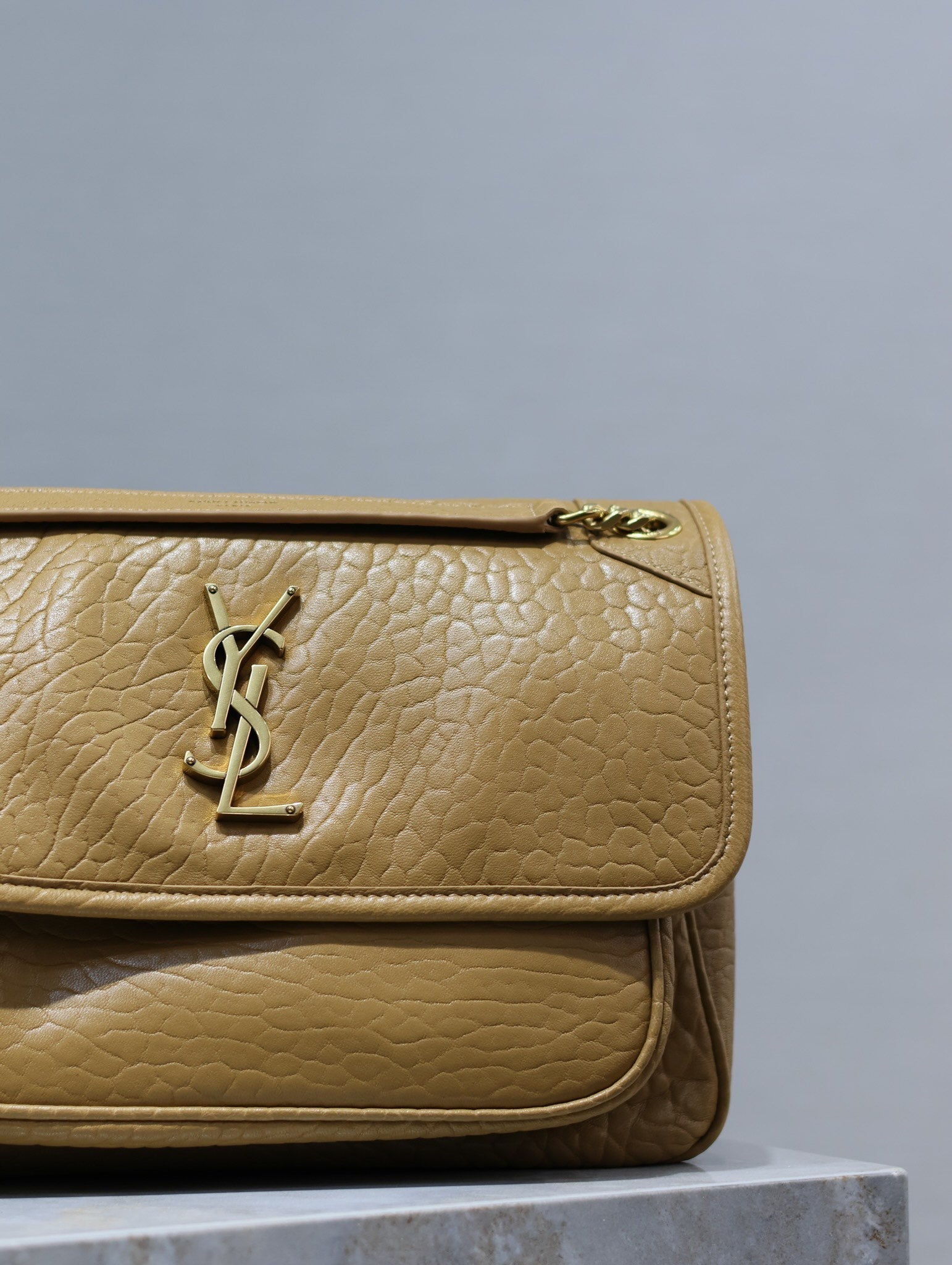 SAINT LAURENT NIKI MEDIUM 28 IN DIJON YELLOW ELEPHANT PATTERN LAMBSKIN