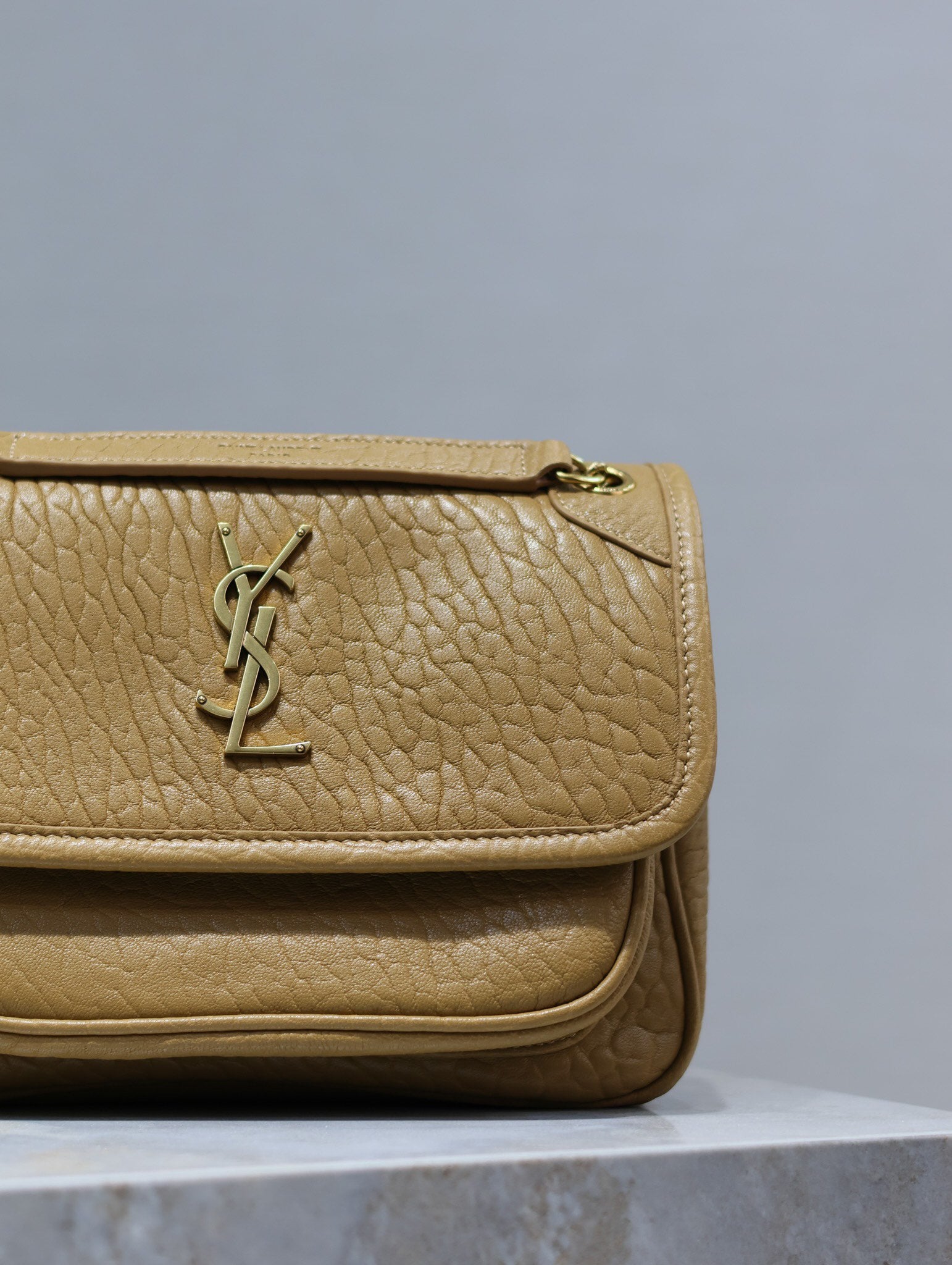 SAINT LAURENT NIKI BABY 22 IN DIJON YELLOW ELEPHANT PATTERN LAMBSKIN