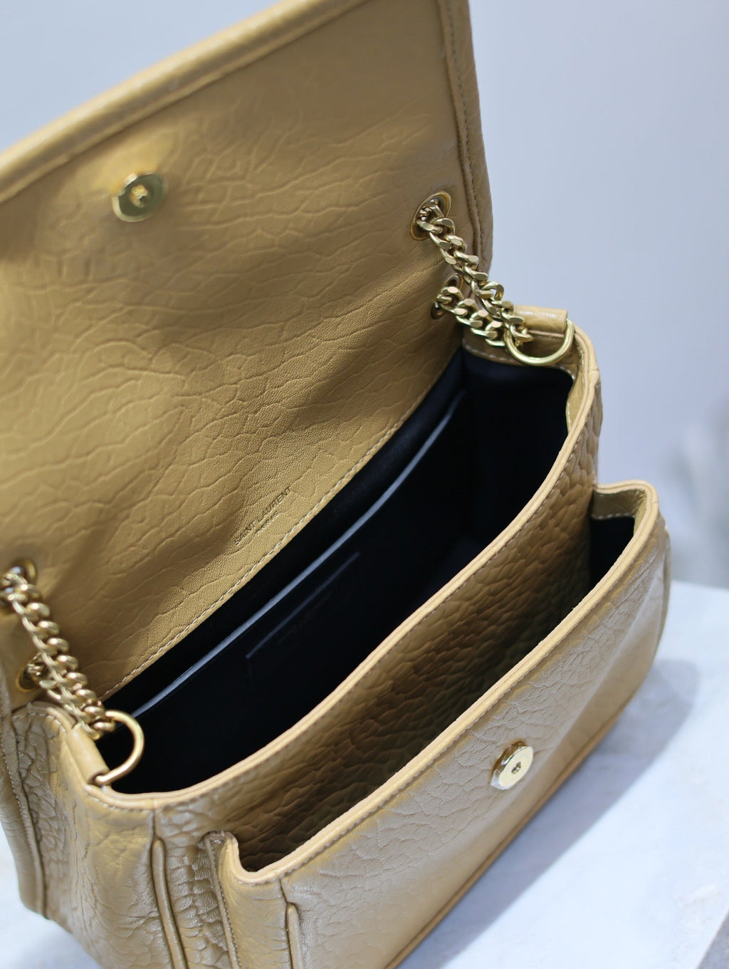 SAINT LAURENT NIKI BABY 22 IN DIJON YELLOW ELEPHANT PATTERN LAMBSKIN