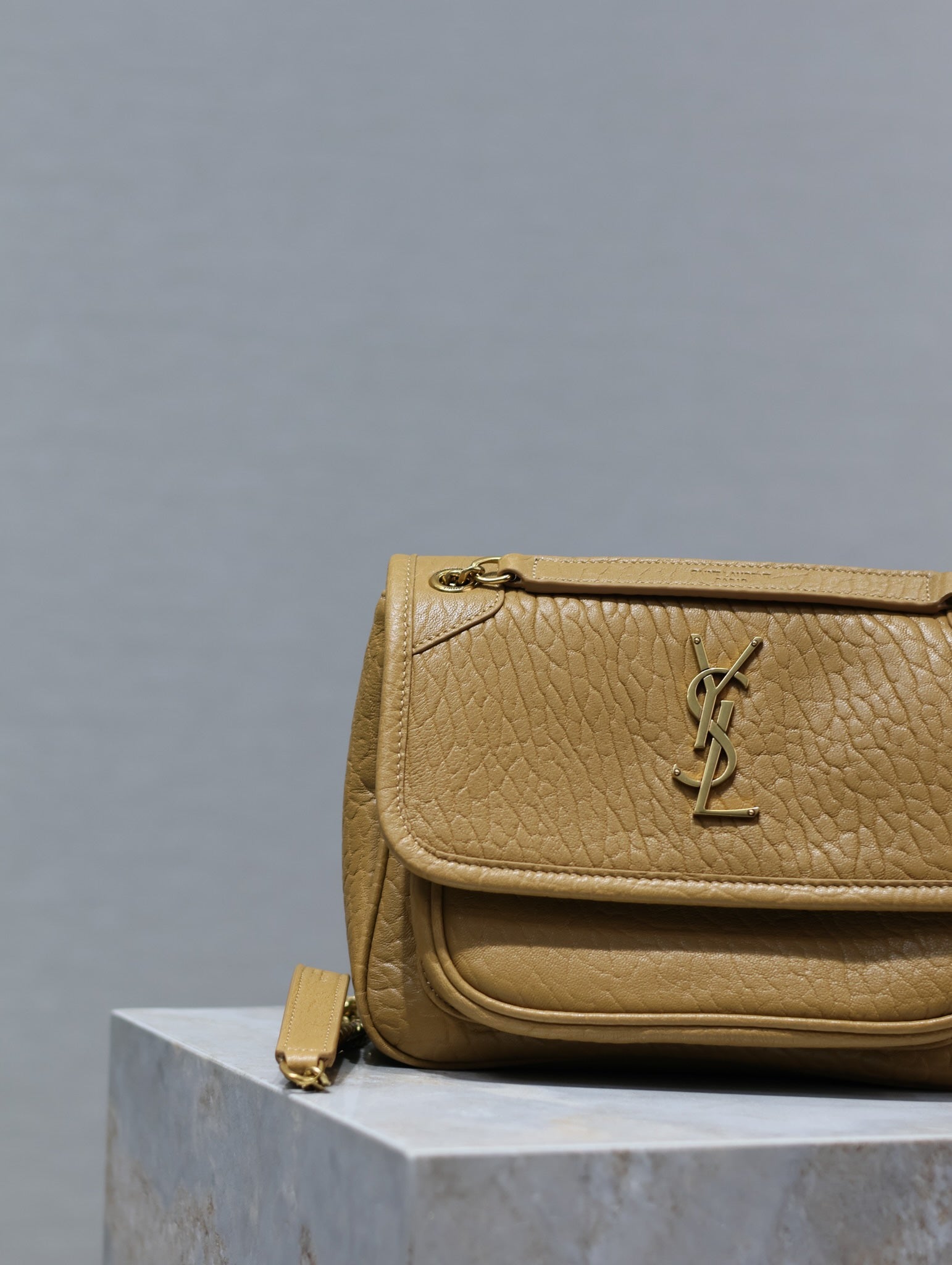 SAINT LAURENT NIKI BABY 22 IN DIJON YELLOW ELEPHANT PATTERN LAMBSKIN