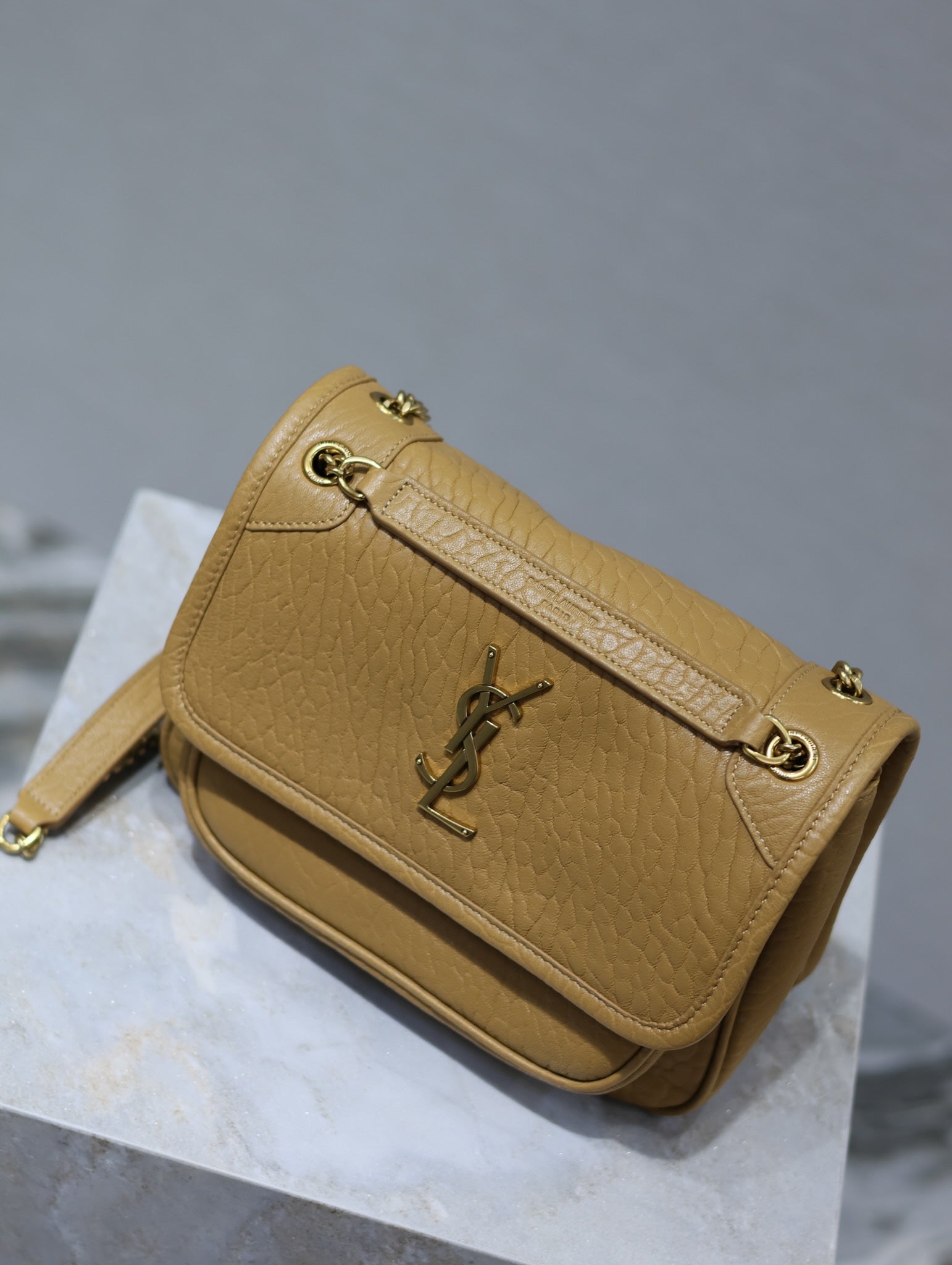 SAINT LAURENT NIKI BABY 22 IN DIJON YELLOW ELEPHANT PATTERN LAMBSKIN