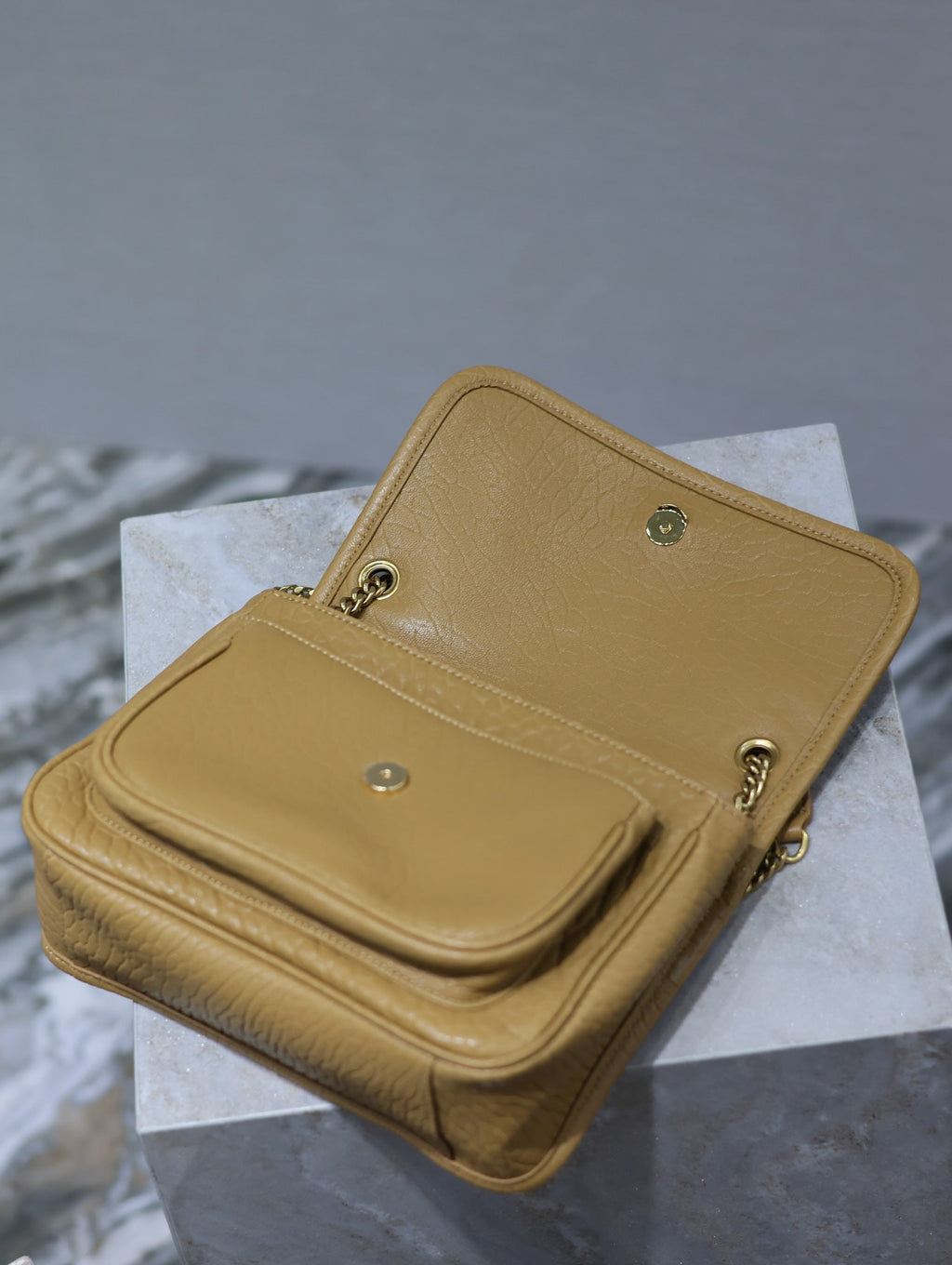 SAINT LAURENT NIKI BABY 22 IN DIJON YELLOW ELEPHANT PATTERN LAMBSKIN