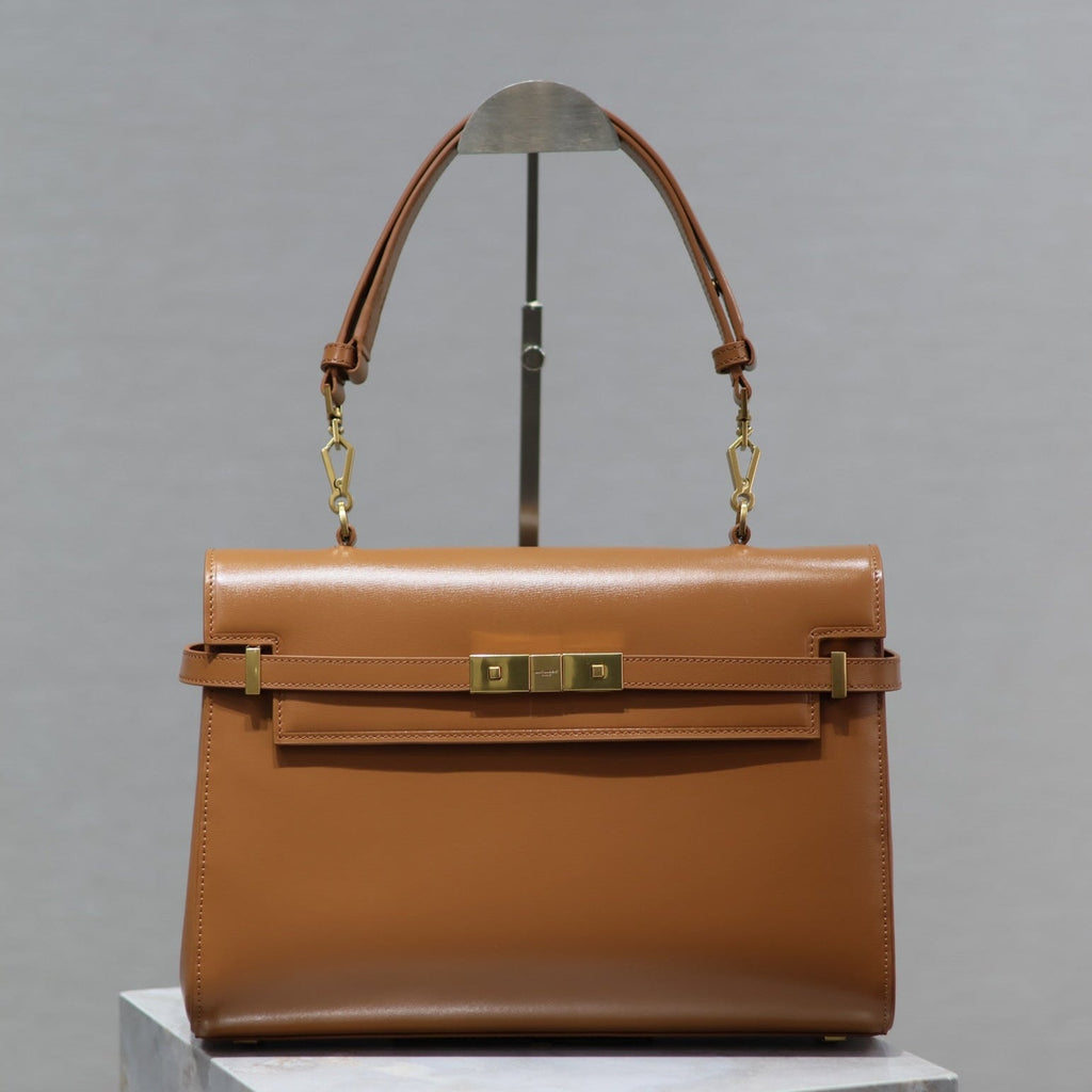 SAINT LAURENT MANHATTAN HANDBAG 32 IN CINNAMON BROWN CALFSKIN GOLD HARDWARE