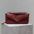 SAINT LAURENT YSL 25S CALYPSO HANDBAG 26 IN BURGUNDY LAMBSKIN GOLD HARDWRE