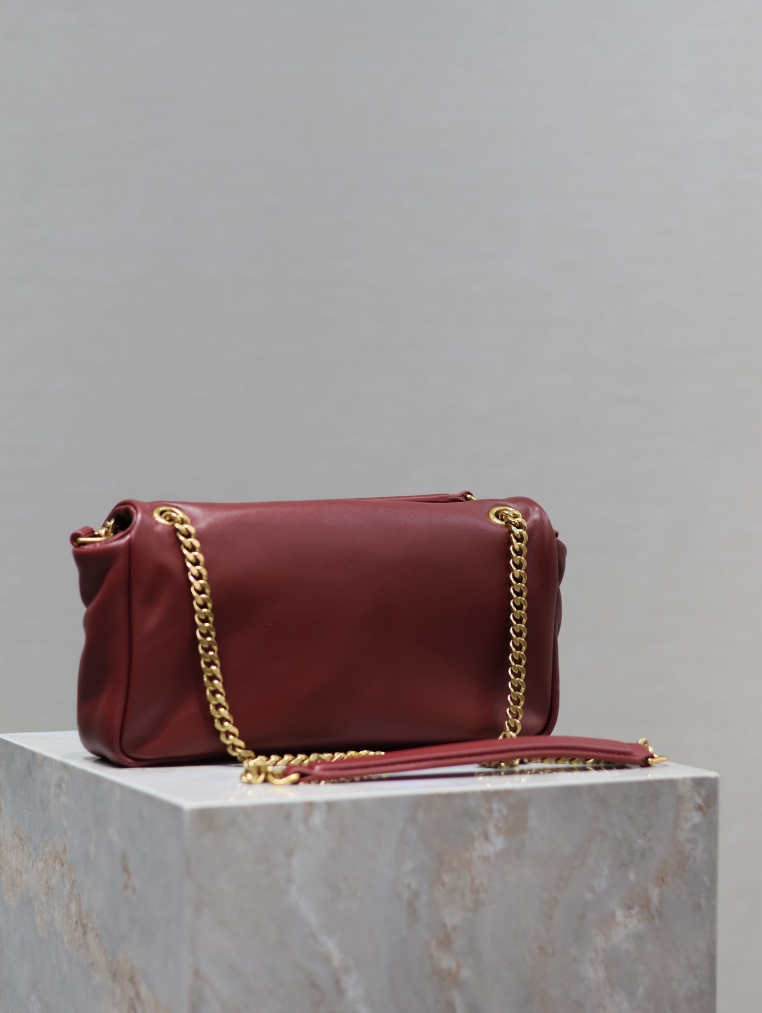 SAINT LAURENT YSL 25S CALYPSO HANDBAG 26 IN BURGUNDY LAMBSKIN GOLD HARDWRE