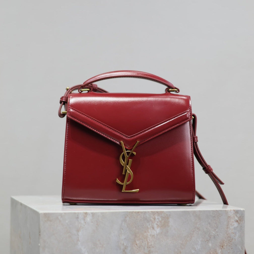 SAINT LAURENT CASSANDRA MINI TOP HANDLE BAG 20 IN RED CALFSKIN GOLD HARDWARE