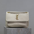 SAINT LAURENT NIKI MEDIUM 28 IN WHITE ELEPHANT PATTERN LAMBSKIN GOLD LOGO
