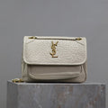 SAINT LAURENT NIKI BABY 22 IN WHITE ELEPHANT PATTERN LAMBSKIN GOLD LOGO