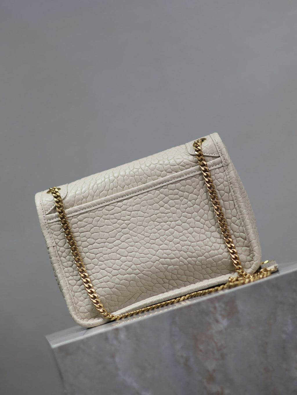 SAINT LAURENT NIKI BABY 22 IN WHITE ELEPHANT PATTERN LAMBSKIN GOLD LOGO