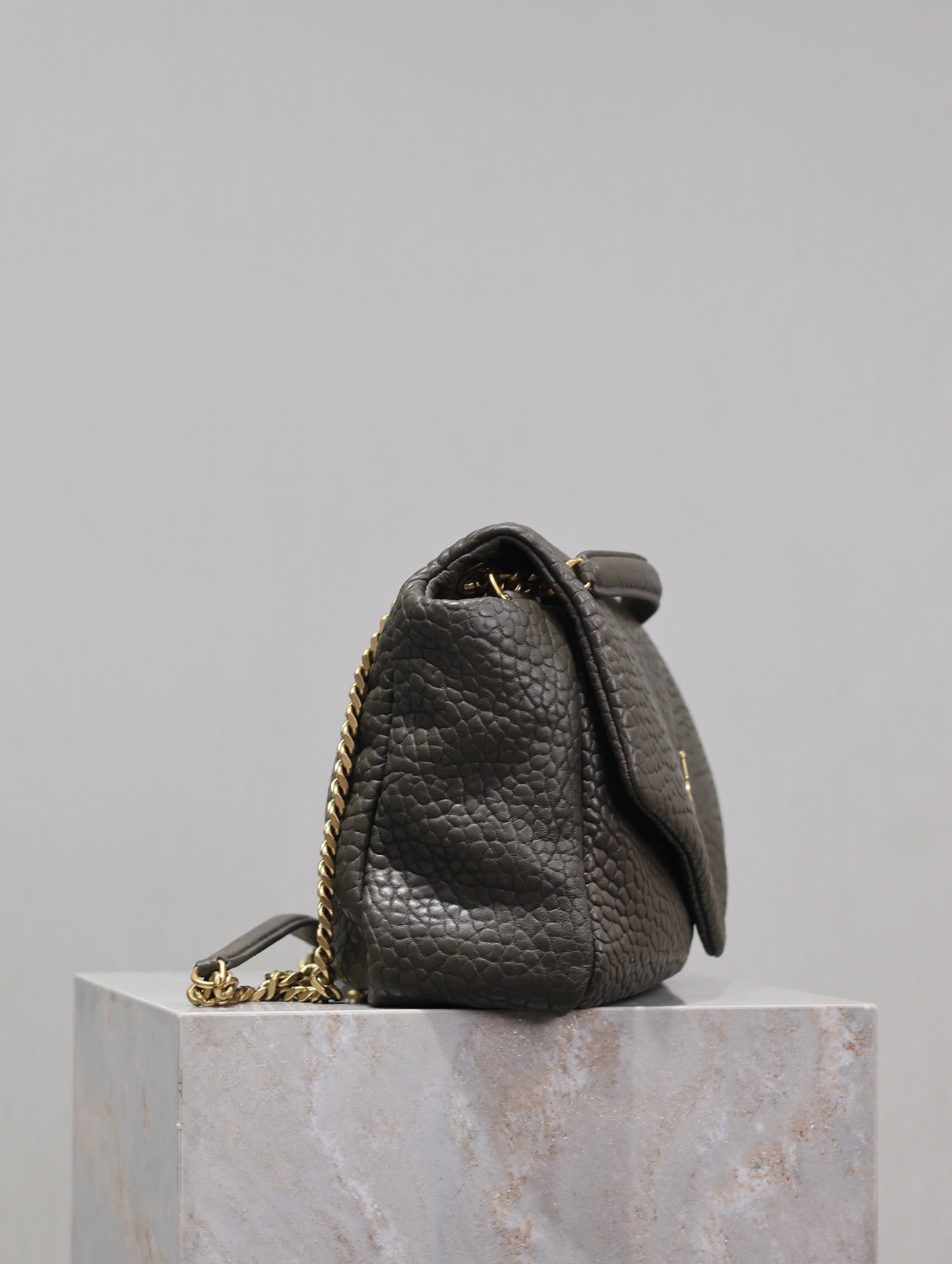 SAINT LAURENT YSL 25S CALYPSO BAG 38 IN ARMY GREEN GRAINED LAMBSKIN GOLD HARDWRE