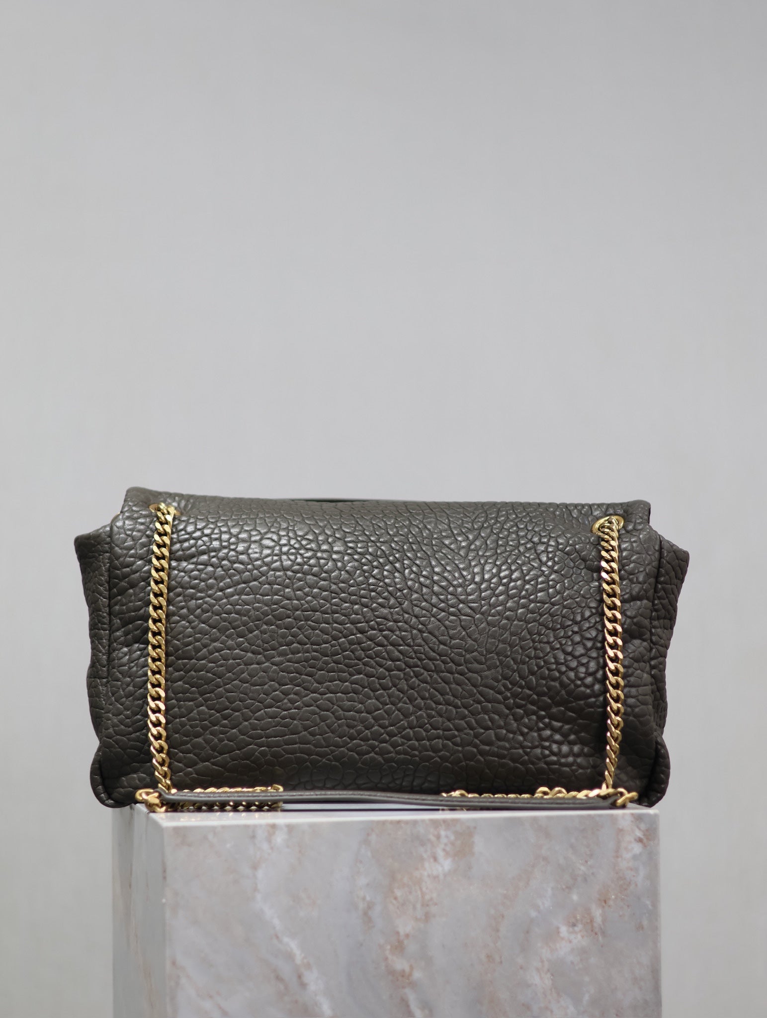 SAINT LAURENT YSL 25S CALYPSO BAG 38 IN ARMY GREEN GRAINED LAMBSKIN GOLD HARDWRE