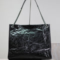 SAINT LAURENT NIKI SHOPPING BAG 39 IN BLACK CRUMPLED CALFSKIN SILVER HARDWARE