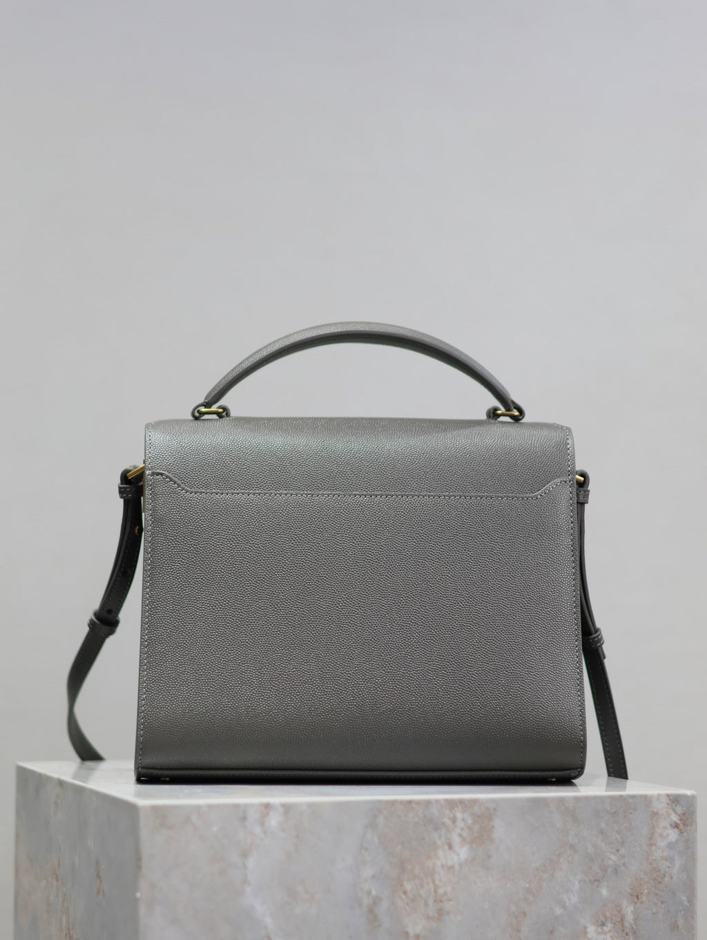 SAINT LAURENT CASSANDRA TOP HANDLE BAG 24 IN GRAY CALFSKIN GOLD HARDWARE