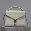 SAINT LAURENT CASSANDRA TOP HANDLE BAG 24 IN WHITE CALFSKIN GOLD HARDWARE