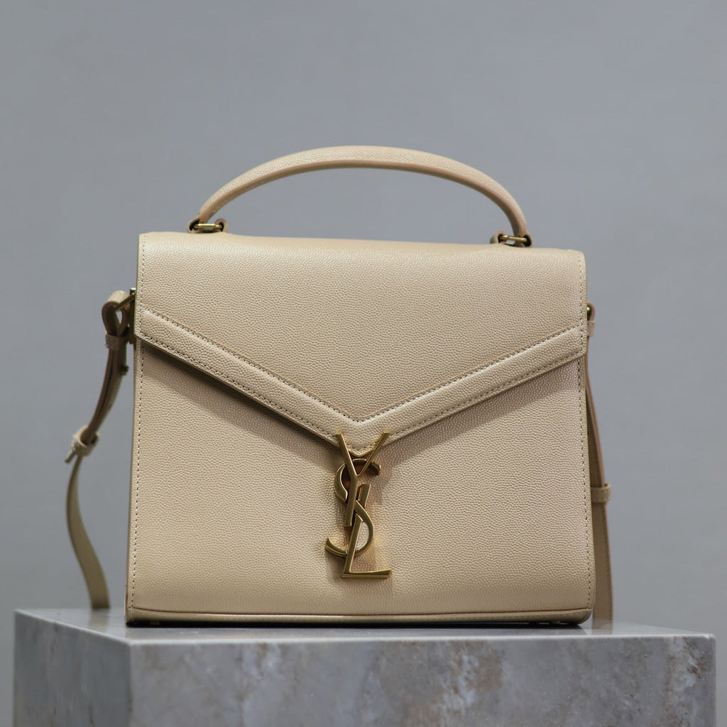 SAINT LAURENT CASSANDRA TOP HANDLE BAG 24 IN BEIGE CALFSKIN GOLD HARDWARE