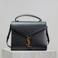 SAINT LAURENT CASSANDRA TOP HANDLE BAG 24 IN BLACK CALFSKIN GOLD HARDWARE