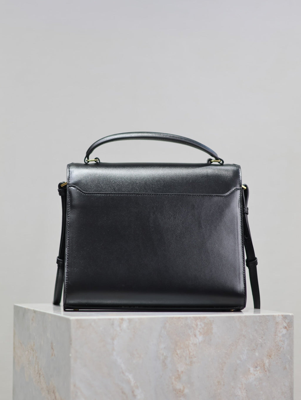 SAINT LAURENT CASSANDRA TOP HANDLE BAG 24 IN BLACK SMOOTH LAMBSKIN GOLD HARDWARE