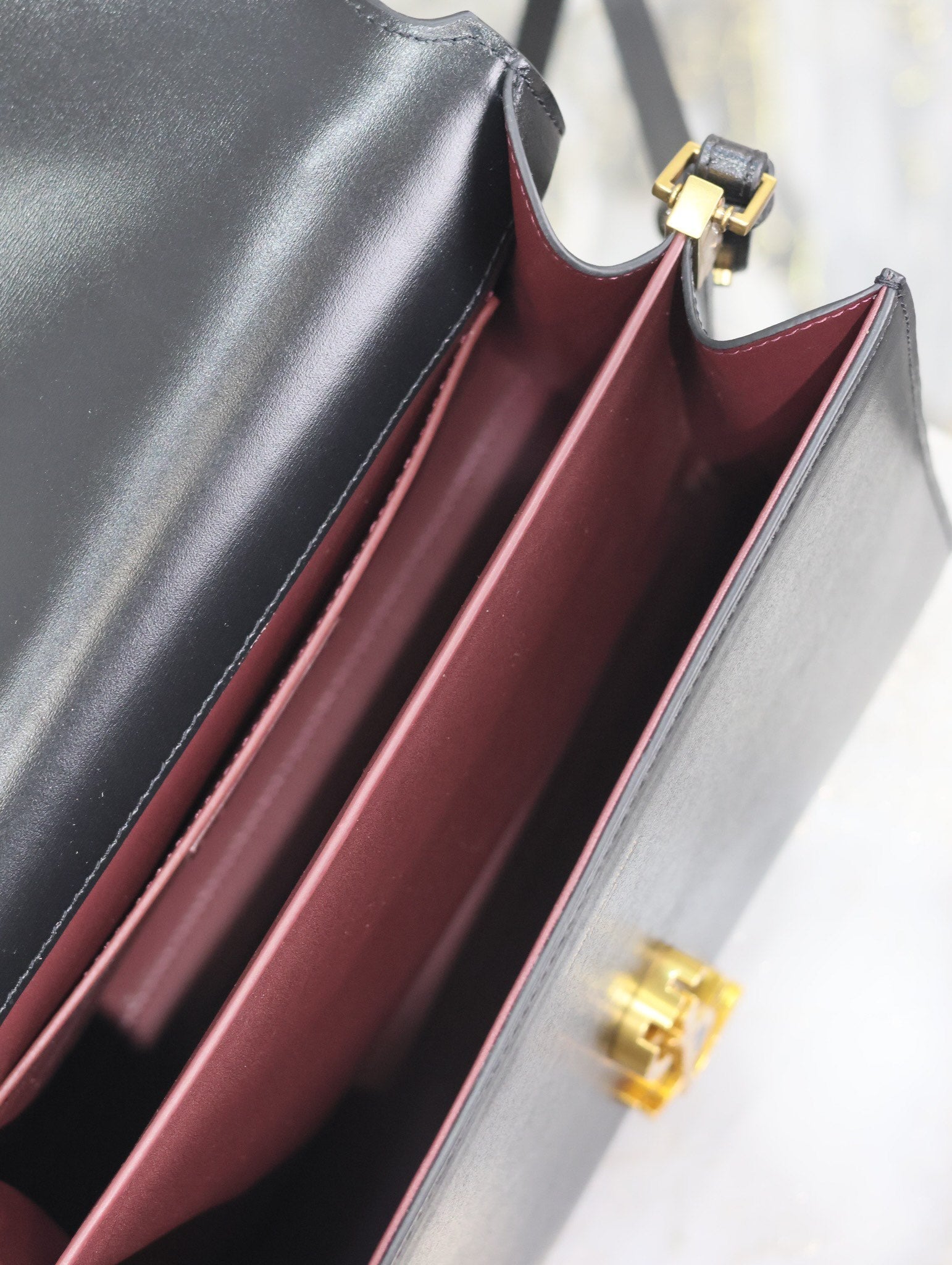SAINT LAURENT CASSANDRA TOP HANDLE BAG 24 IN BLACK SMOOTH LAMBSKIN GOLD HARDWARE