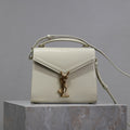 SAINT LAURENT CASSANDRA MINI TOP HANDLE BAG 20 IN WHITE CROCODILE-EMBOSSED GLOSSY CALFSKIN