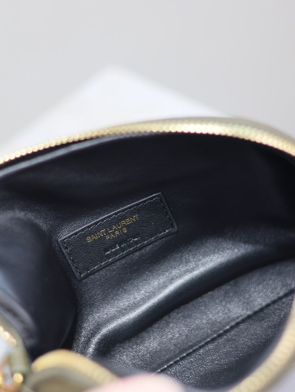 SAINT LAURENT GABY ZIPPED POUCH 19 IN UNIFORM GREEN QUILTED LAMBSKIN GOLD HARDWARE
