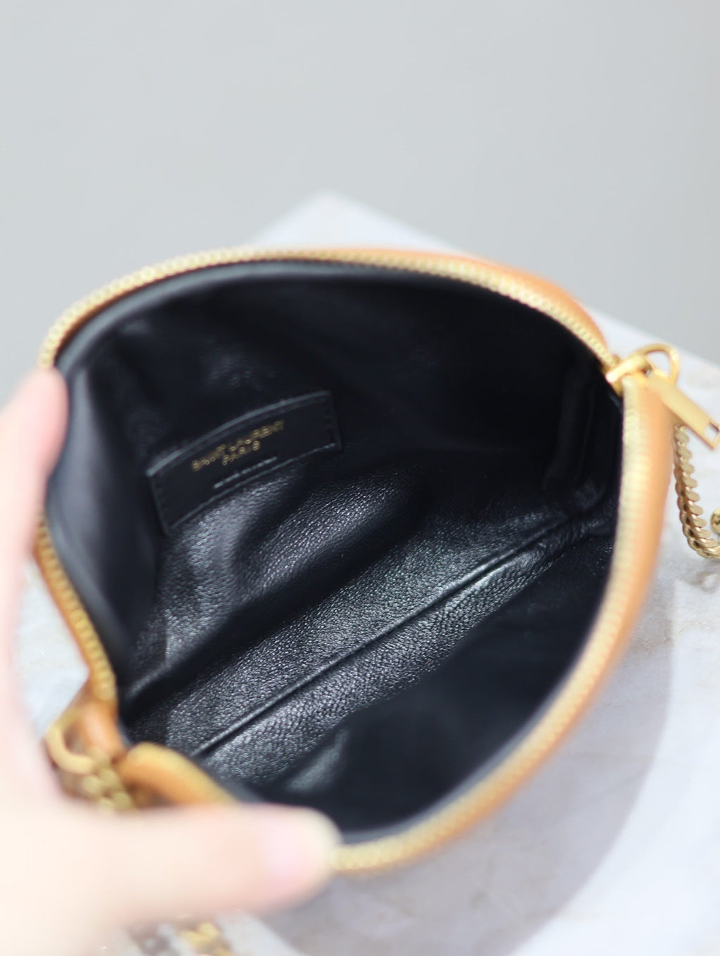 SAINT LAURENT GABY ZIPPED POUCH 19 IN CARAMEL BROWN QUILTED LAMBSKIN GOLD HARDWARE
