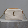 SAINT LAURENT GABY ZIPPED POUCH 19 IN WHITE MIX BROWN COTTON GOLD HARDWARE