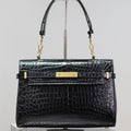 SAINT LAURENT MANHATTAN HANDBAG 32 IN BLACK CROCODILE-EMBOSSED CALFSKIN GOLD HARDWARE