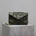 SAINT LAURENT YSL 25S LOULOU PUFFER MINI 23 IN DARK OLIVE CALFSKIN GOLD HARDWRE