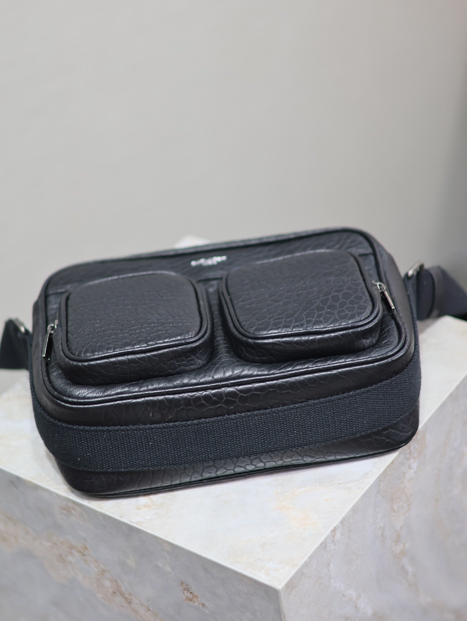 SAINT LAURENT CITY CAMERA BAG 24 IN BLACK ELEPHANT PATTERN LAMBSKIN
