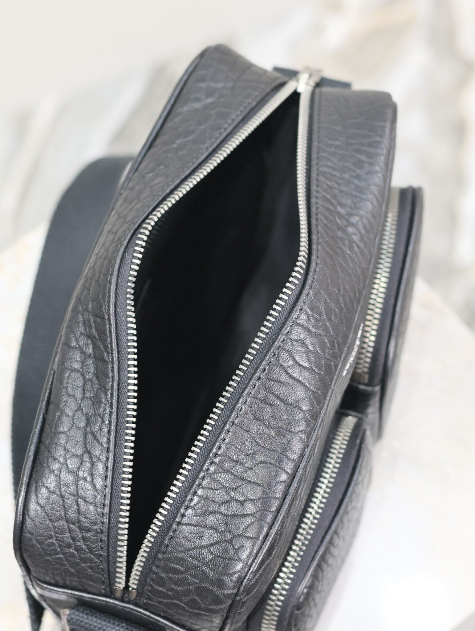 SAINT LAURENT CITY CAMERA BAG 24 IN BLACK ELEPHANT PATTERN LAMBSKIN
