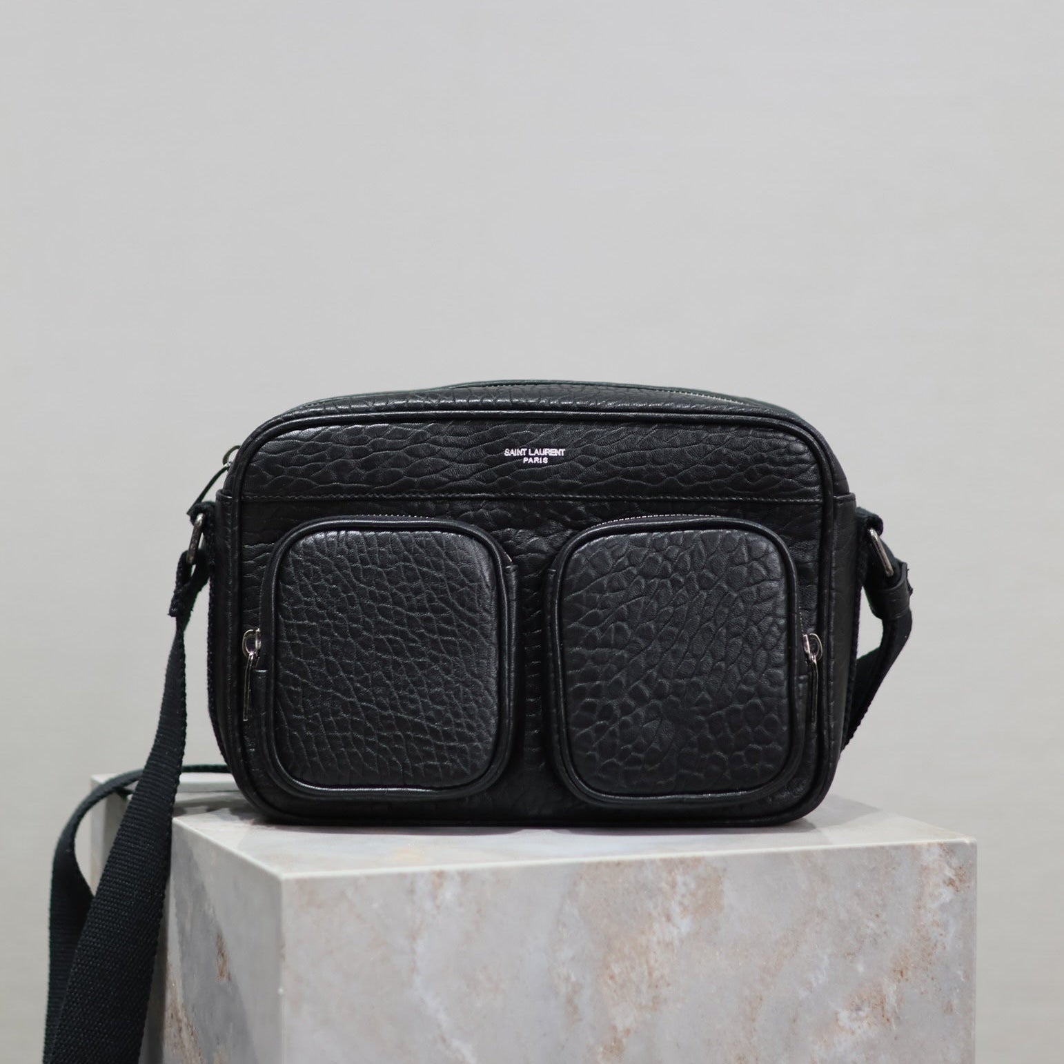 SAINT LAURENT CITY CAMERA BAG 24 IN BLACK ELEPHANT PATTERN LAMBSKIN