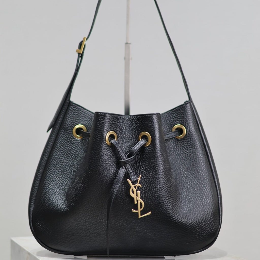SAINT LAURENT PARIS VII SMALL HOBO 30 IN BLACK GRAINED LEATHER GOLD HARDWARE